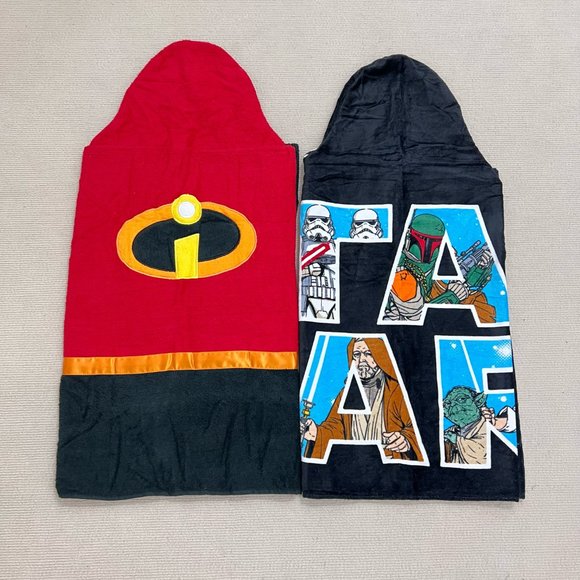 Bundle of 2 Kids' Hooded Bath Wrap/Beach Towels:1 Star Wars+1 The Incredibles - Picture 4 of 6